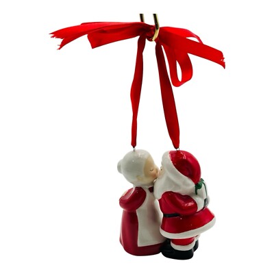 Ceramic Kissing Mr & Mrs Santa Claus Christmas Ornament