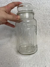 PLANTERS PEANUTS Mr. Peanut Glass Canister Jar Vintage 1981 75th Anniversary