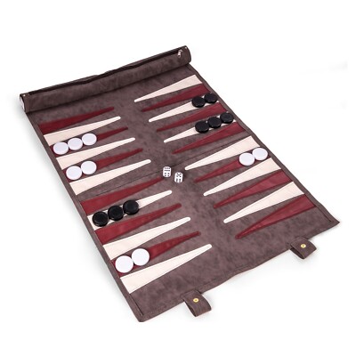 Bey Berk  Warren Grey Suede Roll-up Backgammon Travel Set G560G