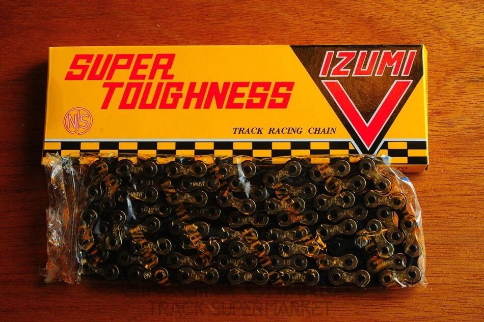 Cadena de bicicleta de pista Izumi V súper resistente dorada - estándar 1/8" o 3/32" estrecha NJS Foto 4 de 4