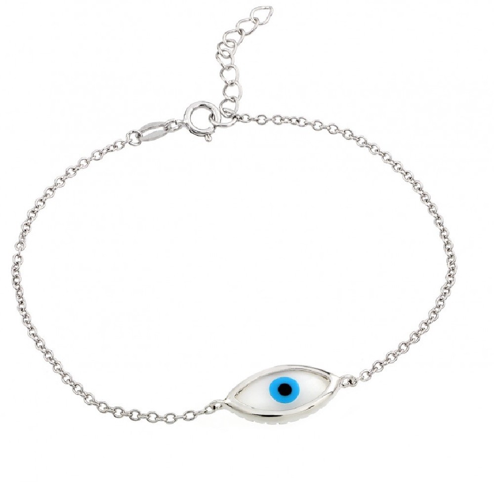 Sterling Silver Charm Bracelet w/ Evil Eye Charm