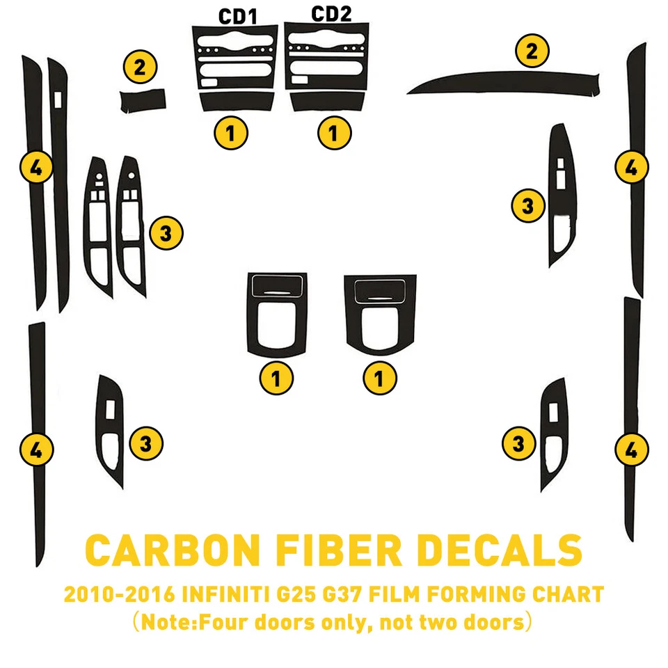 For Infiniti G25 G35 G37 Coupe 3D Carbon Fiber Pattern Interior DIY Trim Decals - Image 3 of 4