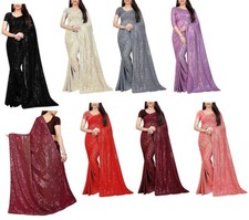 Women Sequance Pure Georgette Saree Traditional Ethnic Sari For Wedding Festiv