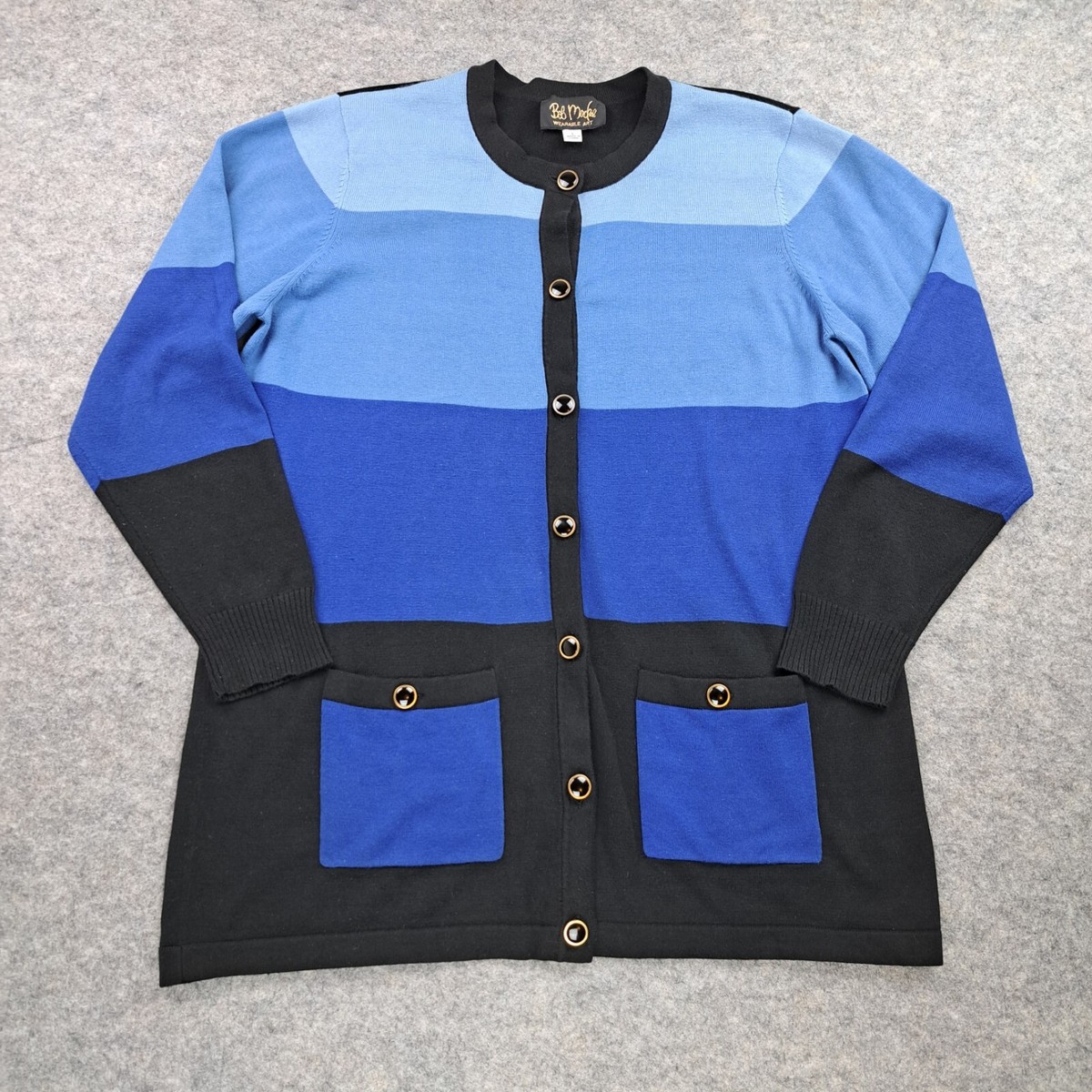 Bob Mackie Wearable Art Sweater Womens Large Blue Cardigan Button 