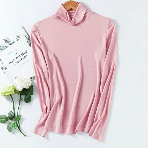Damen Hochkragen Flor Kragen Top T-Shirt Maulbeerseide Unterteil Shirt Schildkröte - Bild 22 von 29