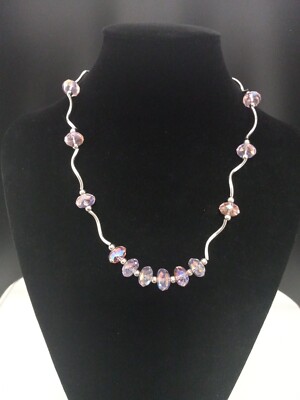 JS BRAND  Silvertone Twisted Tubes Pink AB faceted Crystals Fashion Necklace 