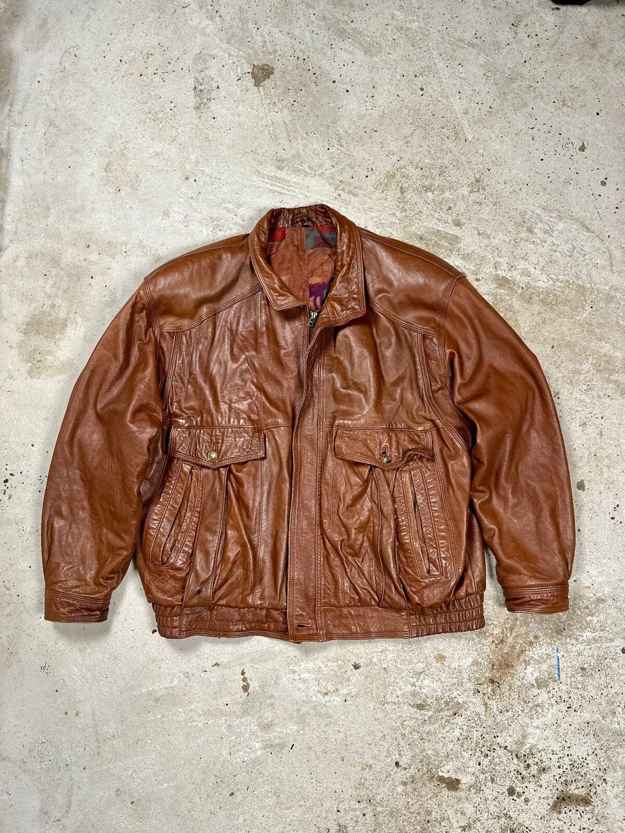Vintage 90s Brown Utility Leather Bomber Jacket Boxy archive Vintage 90s Brown Utility Leather Bomber Jacket Boxy archive