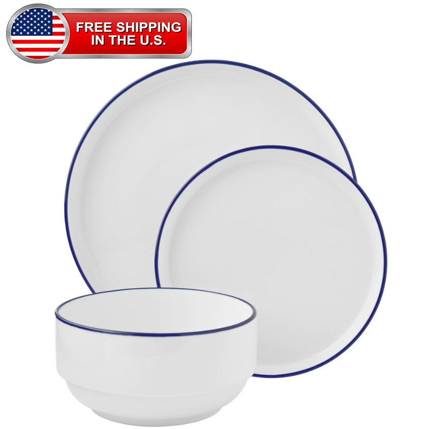 Mainstays 12-Piece Blue Rim Stoneware Dinnerware Set