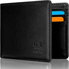 Gostwo Slim Wallet for Men Minimalist Leather ID Window Front Black Dark 