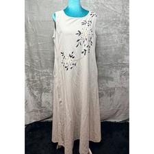 Floral Sleeveless Midi Dress Beige Cottagecore Boho A-Line Relaxed Fit