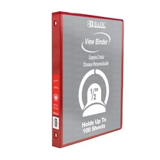 BAZIC 1/2" Red 3-Ring View Binder w/ 2-Pockets