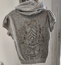 Juicy Couture RARE Gray Velour Short Sleeve Hoodie USA XL Crest Logo Y2K Vintage