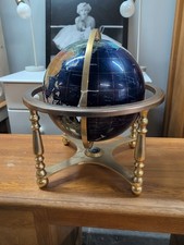 Table Top World Globe Lapis Gemstone - Brass