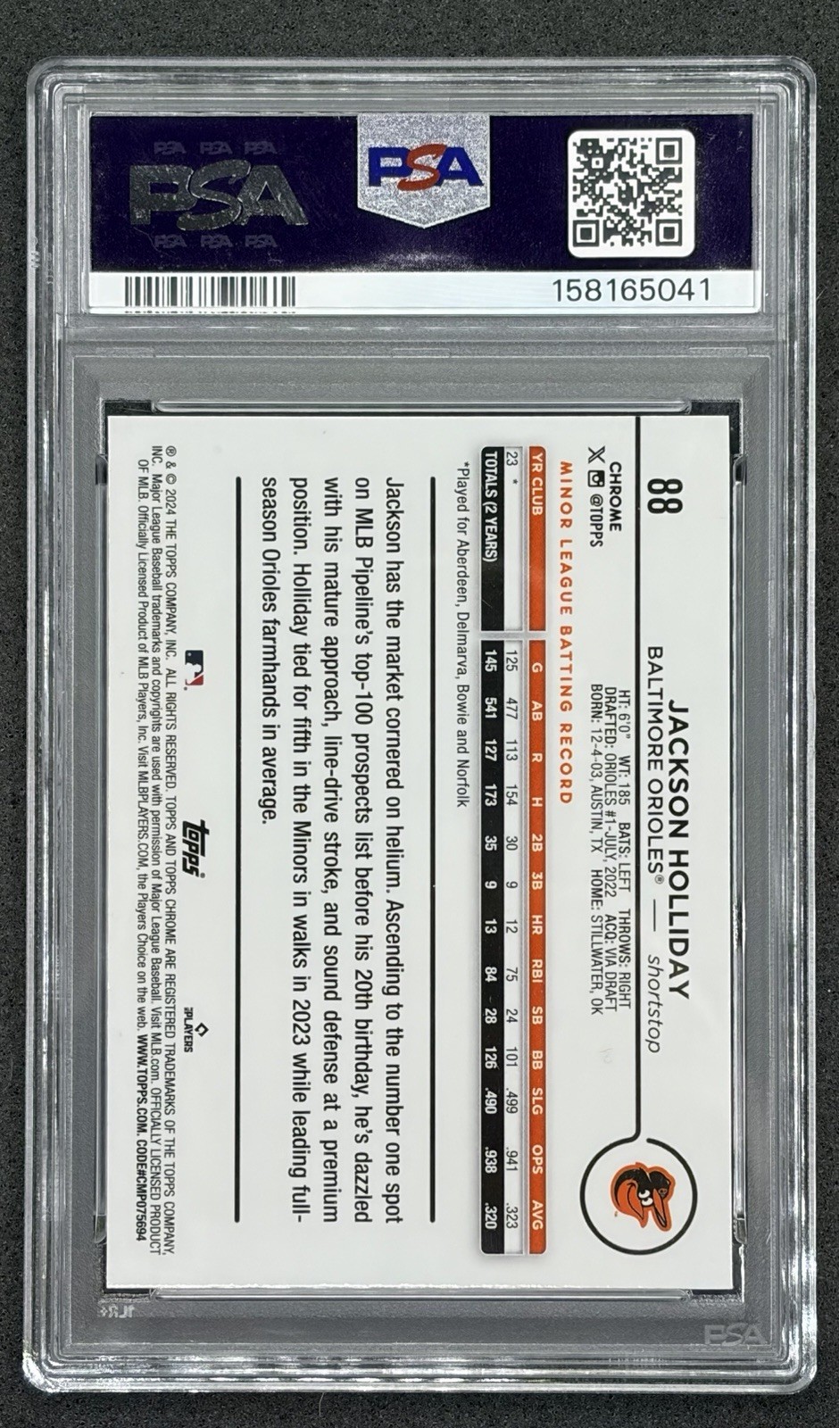 2024 Topps Chrome - Jackson Holliday #88 Negative Refractor (RC) PSA 10 view 2