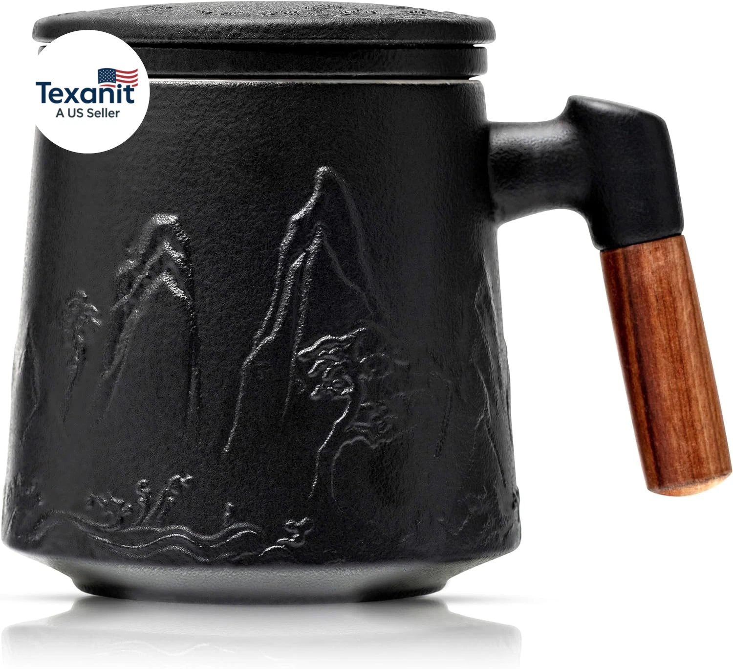 Ceramic Tea Mug with Infuser and Lid 15oz Large Loose Leaf Tea Cup Black