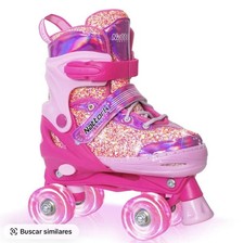 Girls Pink Glitter Roller Skates Adjustable Light Up Wheels Quad Skates