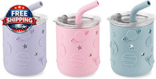 3 Pack Stainless Steel Toddler Cups with Lids  Straws - Pink/Blue/Purple