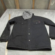 Dickies Jacket Mens Medium Black Hooded Canvas Quilt Lined Rugged Utility Work