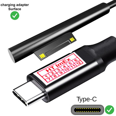 Ladekabel für Microsoft Surface Pro 6/5/4/3 Lade-adapter auf USB C Typ C Stecker