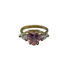 Vintage 925 Gold Over Sterling Silver Pink Heart Cubic Zirconia Ring Size 7