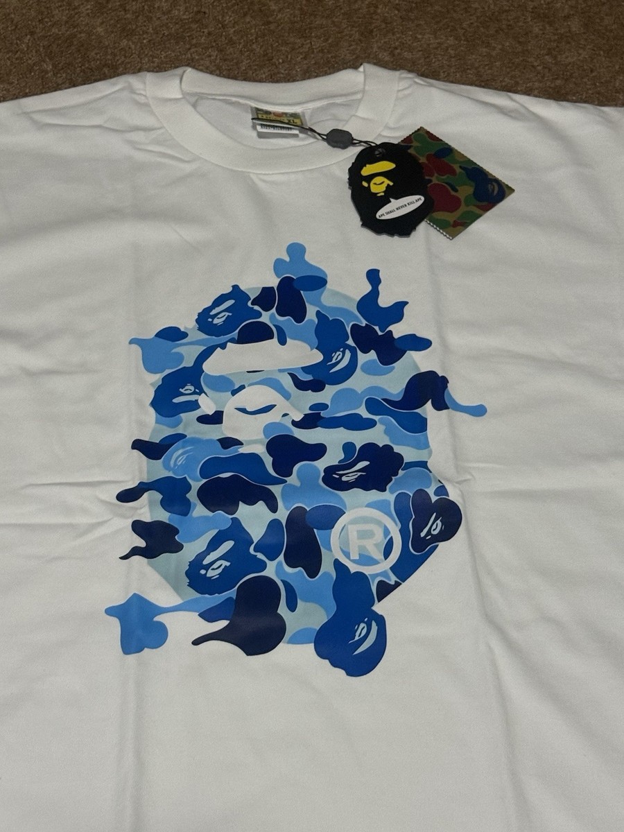 BAPE A Bathing Ape Blue Camo Ape Head T Shirt White XL NWT | eBay