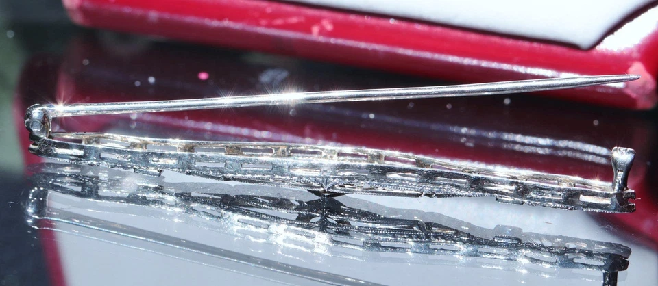 Broche de zafiro tratado con diamantes 0,15c platino 1/25 oro 14k años 1900 antiguo 3,1 g Foto 3 de 4