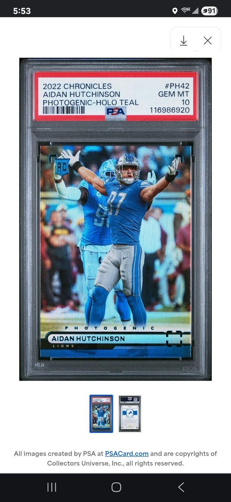 Aidan Hutchinson Panini Chronicles Photogenic #PH42 Holo Teal