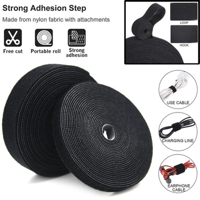 SMART-LIFE2010 1M 3M 5M Cable Organizer Strap Fastening Tape Ties Reusable Nylon Hook Roll
