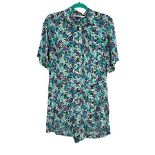 Zara Blue Floral Print Collared Romper Playsuit Blogger Fav Size XS Missing Belt