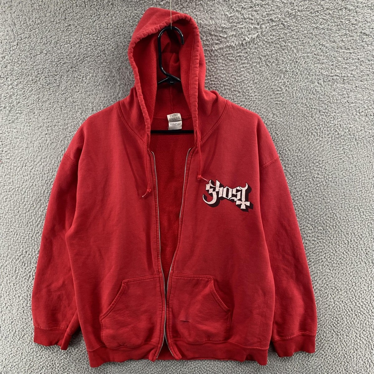 Ghost Band Hoodie Mens Large Red Grucifix Full Zip Fleece Inverted