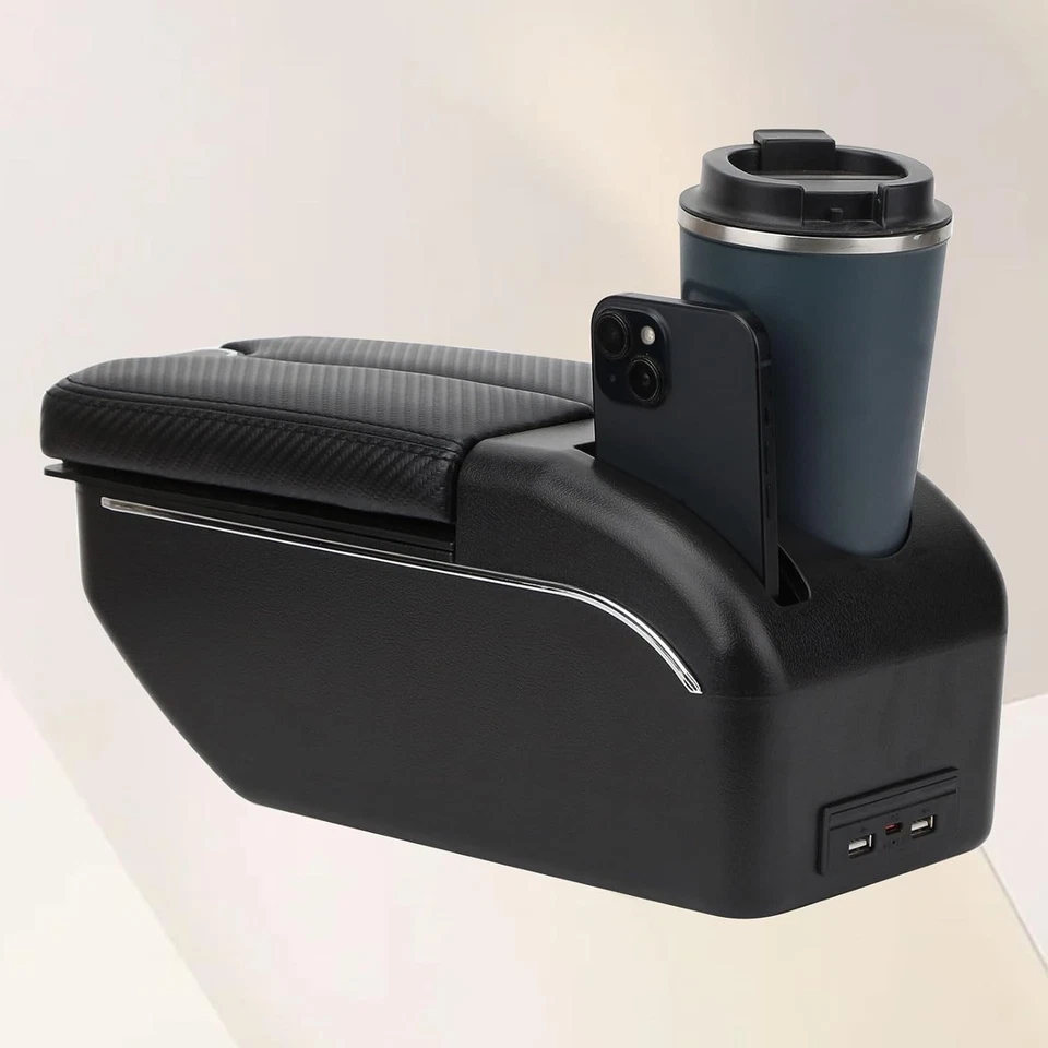 Caja reposabrazos para Ford Fiesta 3 2011-2018 doble puerta con puertos USB, fibra de carbono Foto 4 de 4