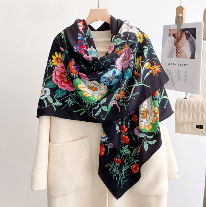 Pañuelo pañuelo bufanda pañuelo estampado floral 70 % cachemir 30 % seda 53"" nuevo