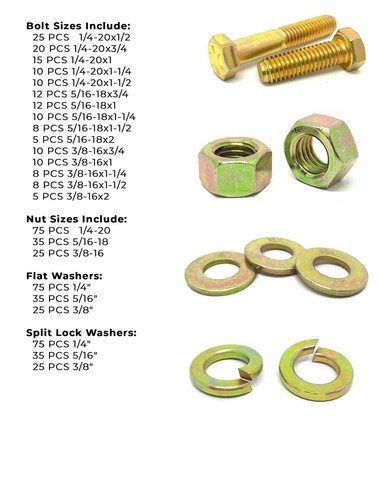 Grade 8 Hex Cap Bolts Screws, Nuts, Washers, Lock Washers Assortment Kit - 57... - Picture 4 of 5