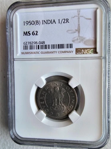 India 1/2 Rupee 1950B NGC MS 62