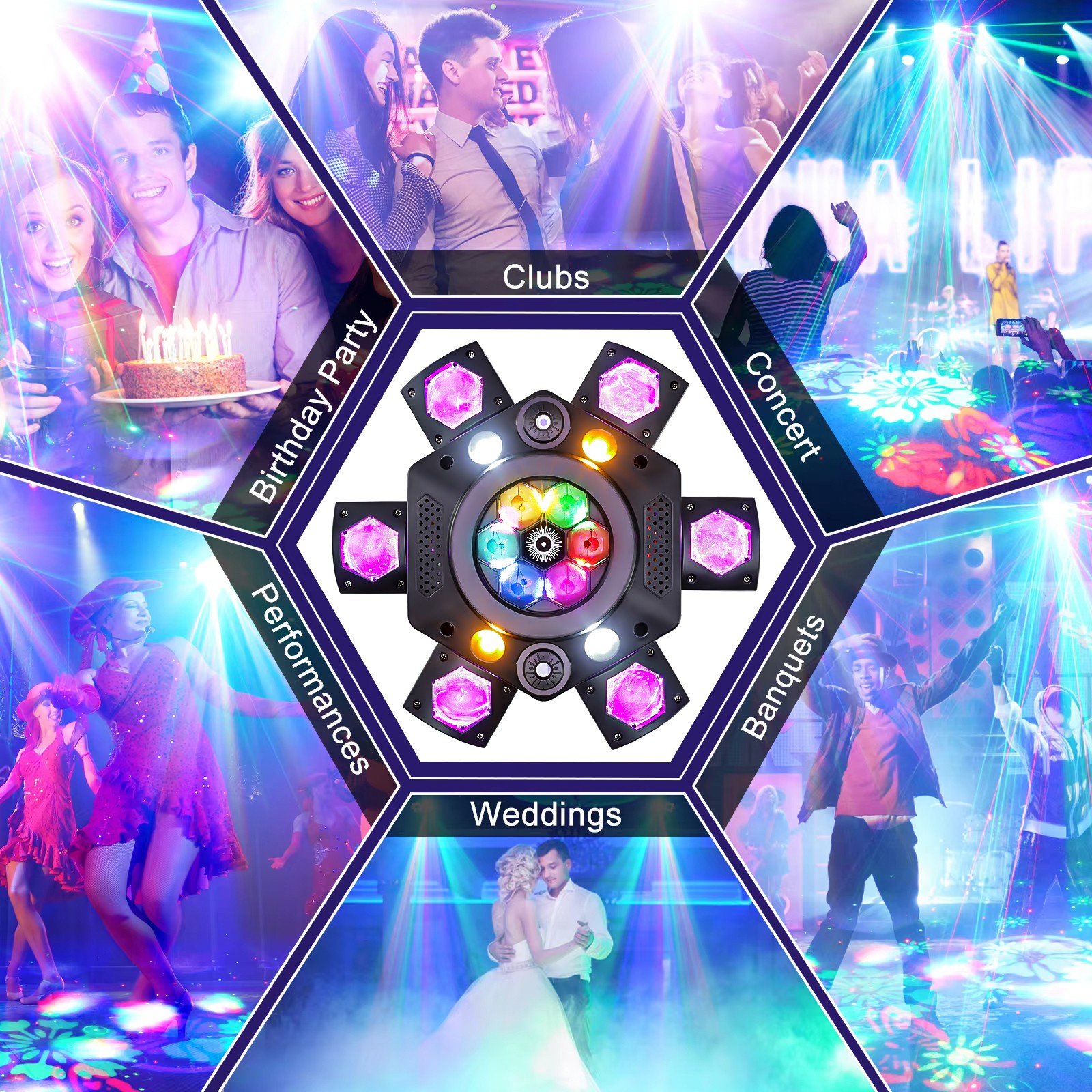 6 Arms Bee Eye Laser Moving Head Lighting DMX RGBW LED Gobo Beam Stage Light KTV