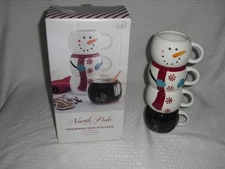 4 Piece North Pole Trading Co. Snowman Coffee Mug Cup set Stacker J C Penney