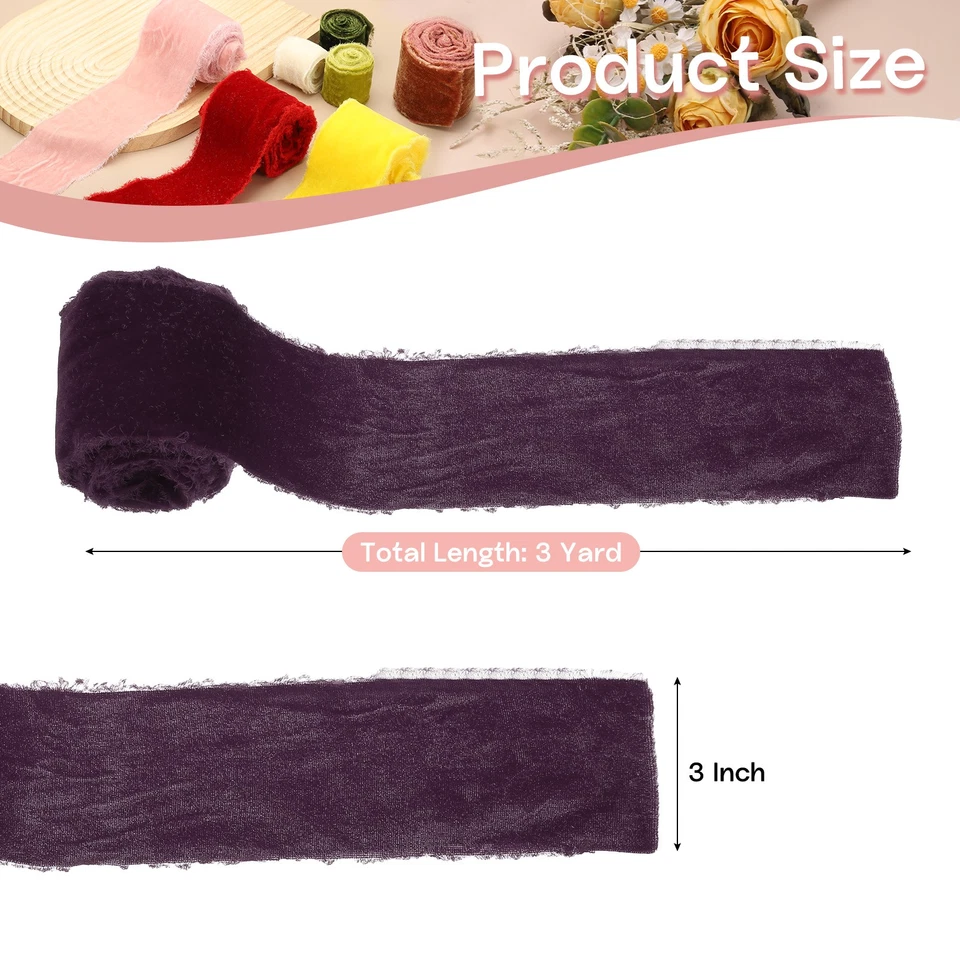 1 Roll Velvet Ribbon, 3 Inch x 3 Yard Silk Frayed Ribbon, Dark Purple - Imagem 2 de 4