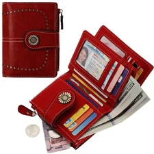 RFID Women Bifold Leather Wallet Credit Card Holder Short Billfold Compact Purse