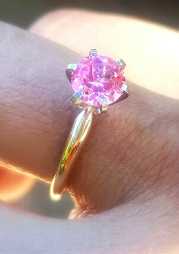 2ct Natural VS Pink Sapphire 14K Solid Yellow Gold Engagement Ring Wedding Dress - Picture 7 of 7