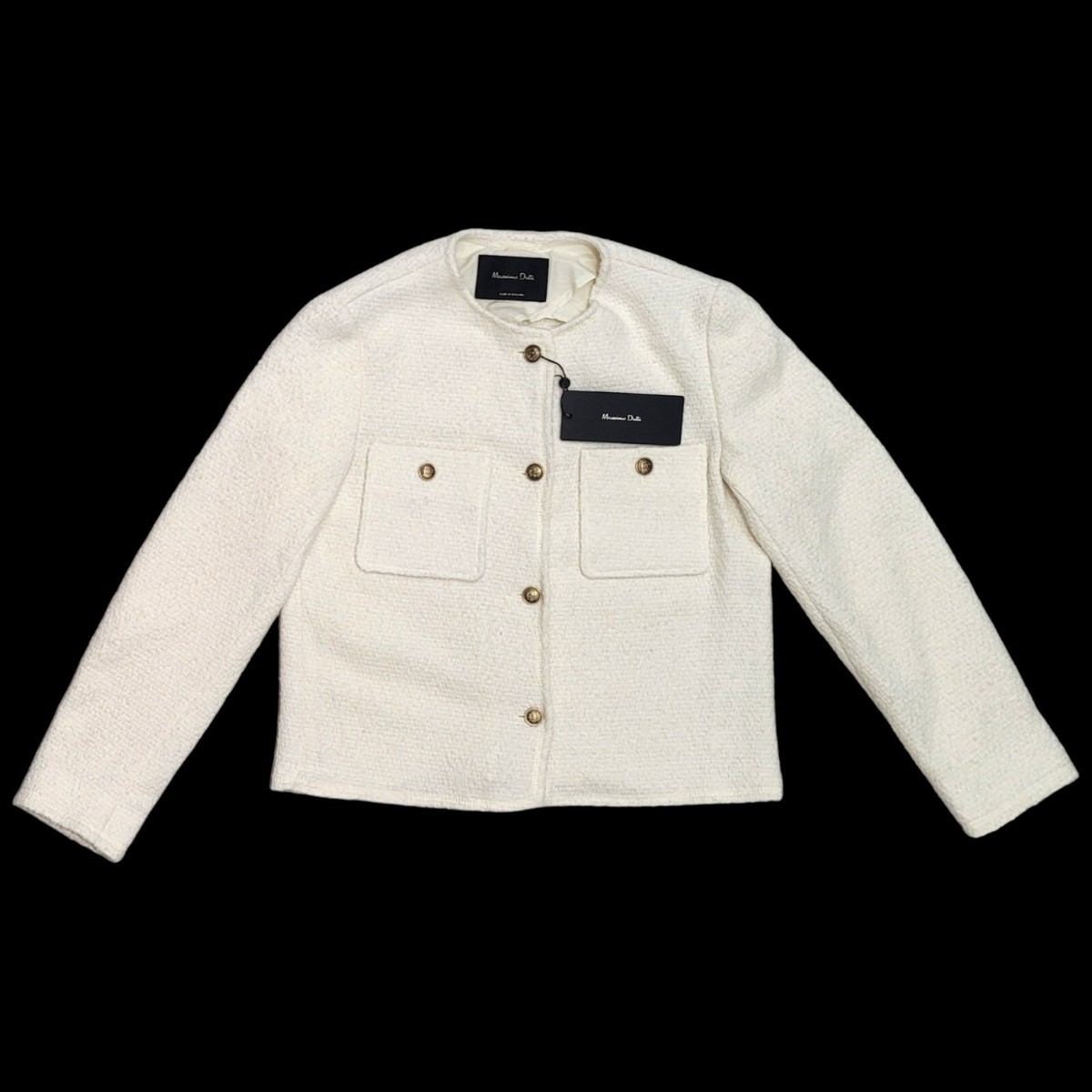 Massimo Dutti ホワイトショートジャケット サイズ34 MASSIMO DUTTI - TEXTURED CROPPED JACKET WITH TWO POCKETS