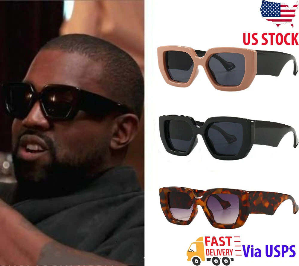 KANYE WEST Vintage Square Chunky Oversized Sunglass Retro Thick Frame  Sunglass | eBay