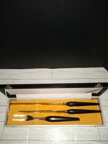 Vintage N.S. Co. Stainless Japan Carving Set With Black Handle 3 Piece Set - Picture 2 of 9