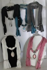 SCARF PENDANT NECKLACE SHAWL WRAP JEWELRY - NEW - Choice Pendant &amp; Scarf Color