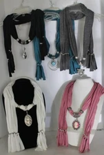 SCARF PENDANT NECKLACE SHAWL WRAP JEWELRY - NEW - Choice Pendant & Scarf Color