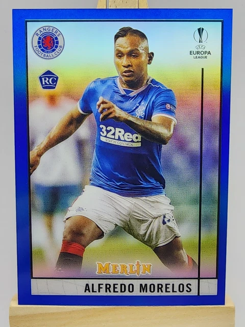 Alfredo Morelos 2020-21 Merlin Chrome UEFA Blue #98 /75 RC Color Match Glasgow