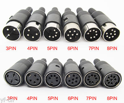 2pcs DIN Plug M Jack F Connector with Black ABS Plastic Handle 3pin to 8pin
