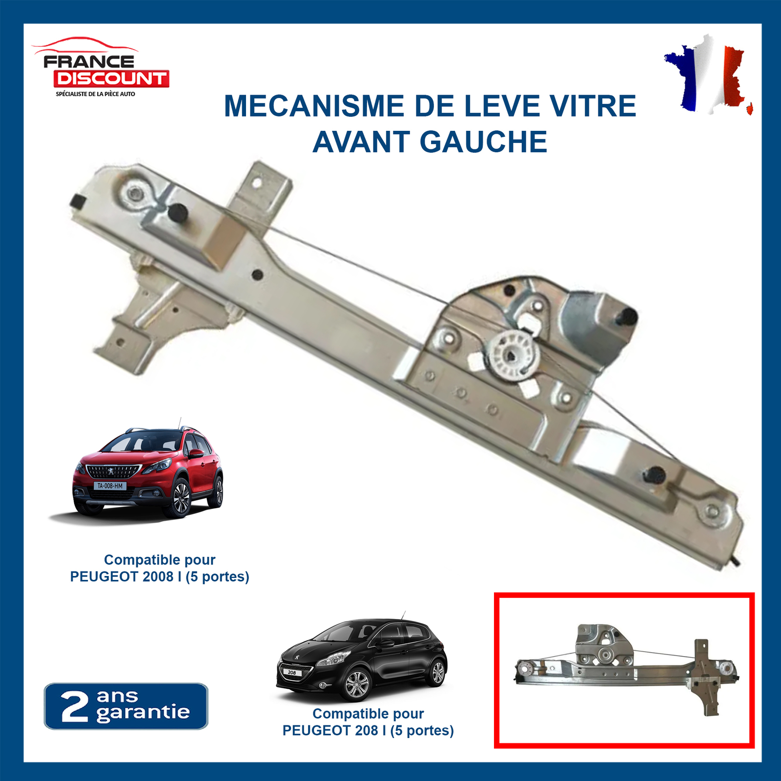 Lève-vitre avant gauche Peugeot 2008 I mécanisme portière 5 portes avec référence 9673154480