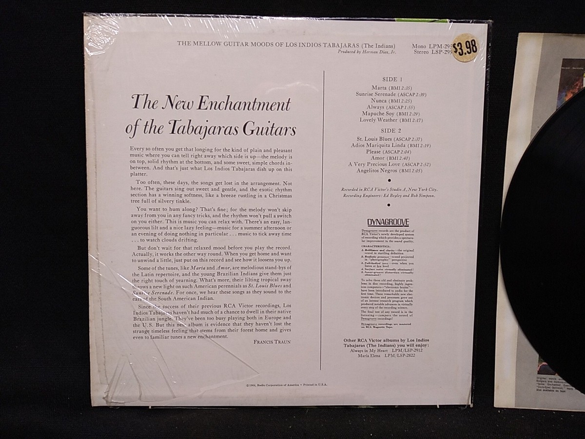 【J22612】Mundo Livre S.A. Los Indios Tabajaras Mellow Guitar Moods Of Vinyl LP RCA