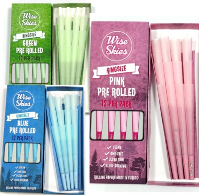Wise Skies vorgerollte Kingsize Kegel rosa Blättchen blau Blättchen Auswahl