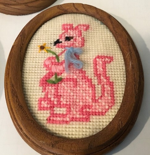 Whimsical Needlepoint Animals Oval Frames (4) - Picture 5 of 6